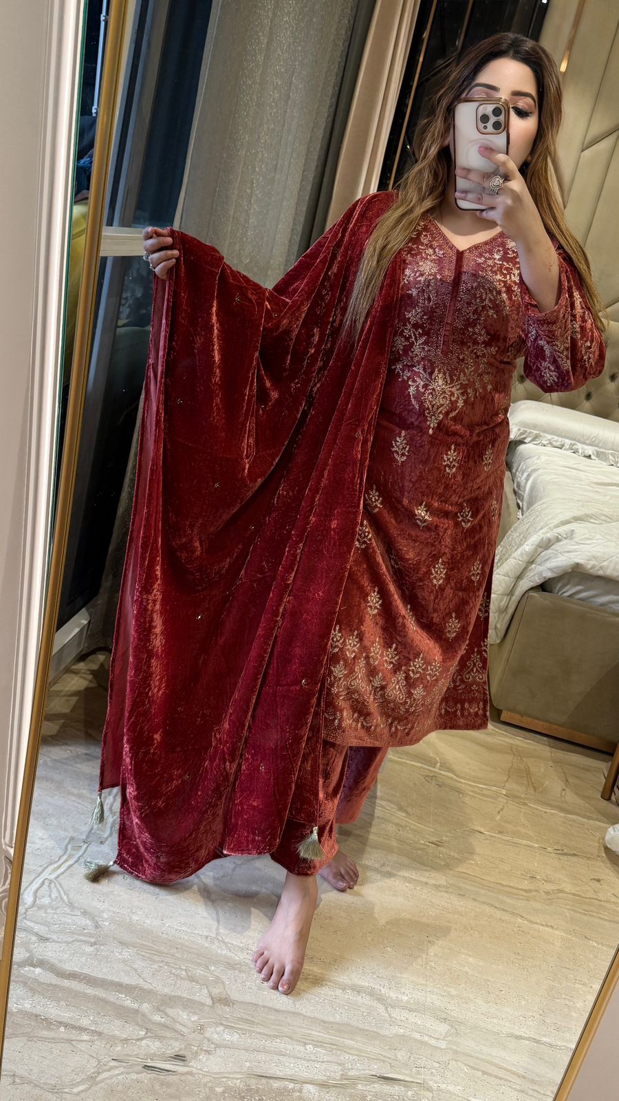 Vareesha Suit Set- Maroon, Blue